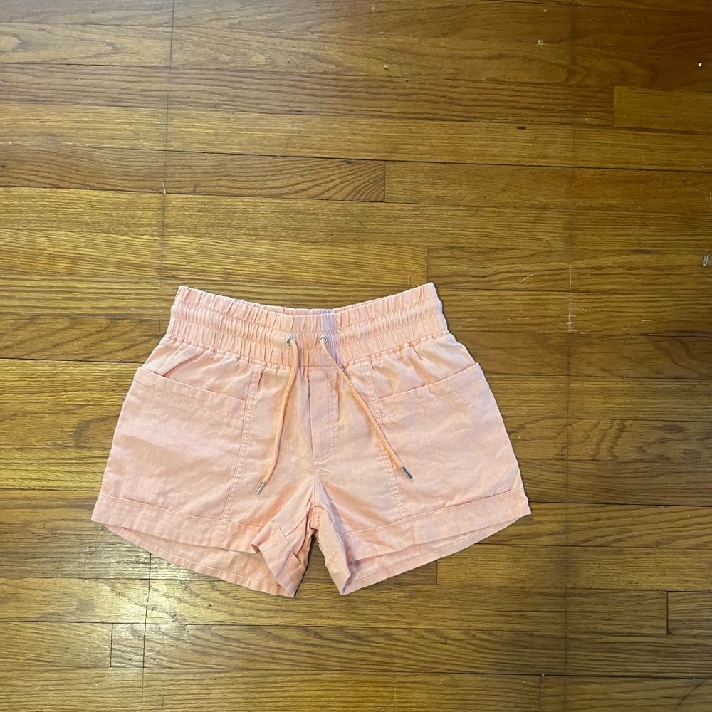 Athleta Coral Drawstring Shorts 100% Linen